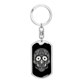 thumbnail image 1 of Calavera Mexican Sugar Skull 23 Keychain Stainless Steel or 18k Gold Dog Tag Keyring, 1 of 7