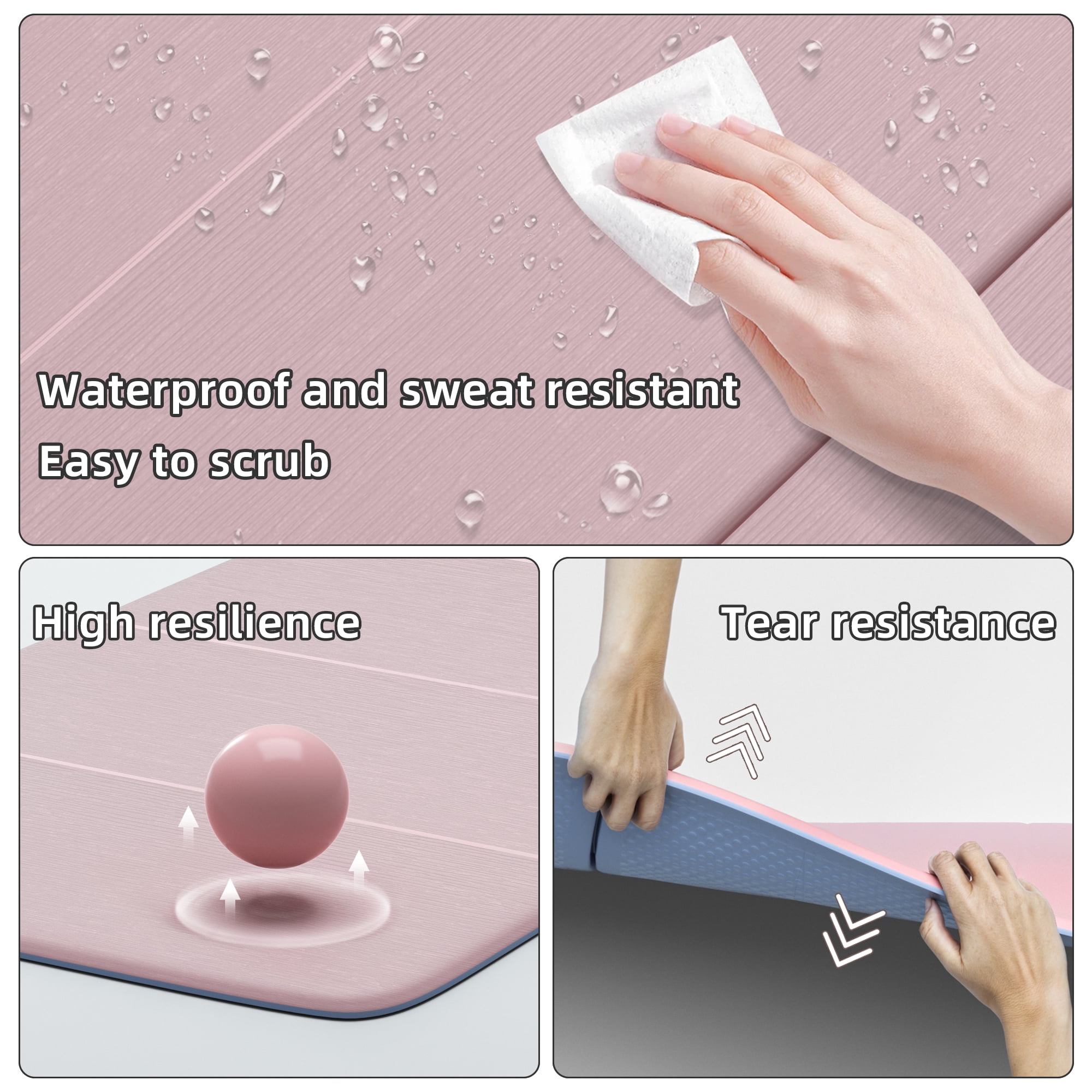 BAIMA Travel Yoga Mat 8 mm Thick, Multicolor Workout Mats for Home Gym,Portable for Camping or Travel Exercise Mat(Pink & Sliver)