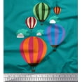 thumbnail image 1 of Soimoi Green Cotton Poplin Fabric Cloud & Hot Air Balloon Holiday Printed Fabric 1 Yard 42 Inch Wide, 1 of 3