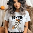 thumbnail image 2 of Spooky Momster T-Shirt | Cute Skeleton Drinking Coffee Graphic Tee for Women, Dark Heather, Size XL, 2 of 6