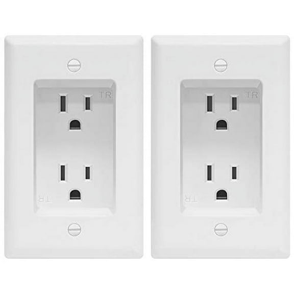 TOPGREENER Recessed Duplex Receptacle Outlet, Tamper-Resistant, Size 1-Gang, 15A 125V, TG15RD31-2PCS, White, 2 Pack