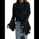 thumbnail image 3 of Blusas Casuales para Mujer, con Mangas Acampanadas, Cuello Alto y Volantes, Camisa de Verano A para Vacaciones. Negro L, 3 of 8
