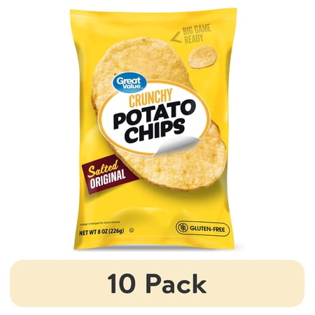 (10 pack) Great Value Salted Original Crunchy Potato Chips, 8 oz