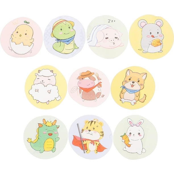 200pcs mini vendas adhesivas redondas pequeños vendajes redondos con patrón animal de dibujos animados