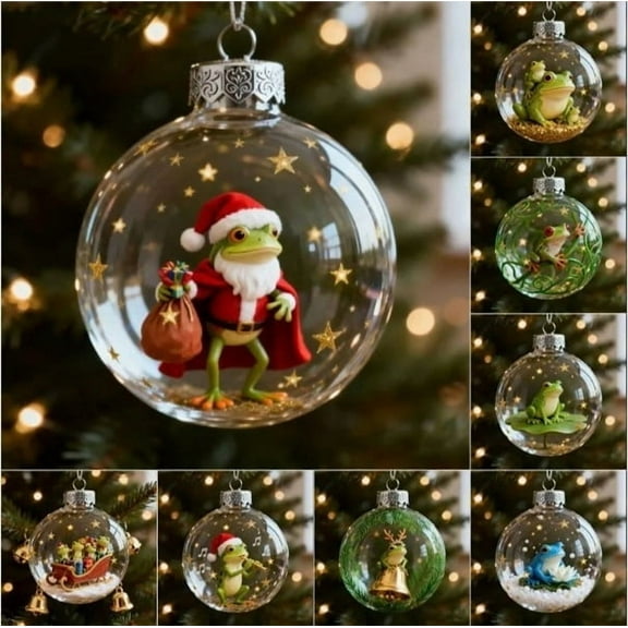 Cheapark Cute Frog Acrylic Christmas Ornaments - Flat Hanging Design, Delicate Decor for Home Trees & Holiday Displays