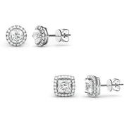 AMY AND ANNETTE Swarovski Crystal and Sterling Silver Halo Studs (2 Pair) Earring Set