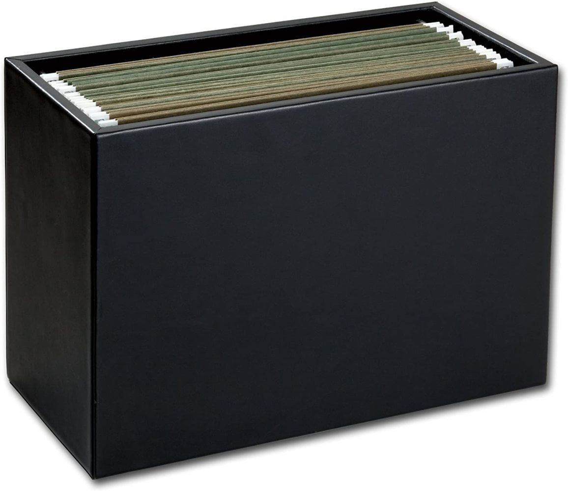 LueInJoy Black Leather Hanging File Folder Box