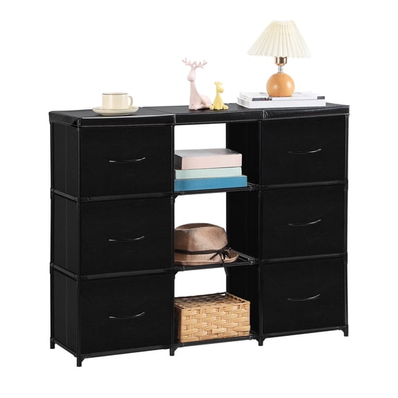6-Drawer Faux Leather Storage Cabinet - Black Multi-Compartment Organizer for Bedroom & Living Room