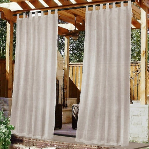 Outdoor linen sheer curtains for patio waterproof with detachable self-stick, natural
