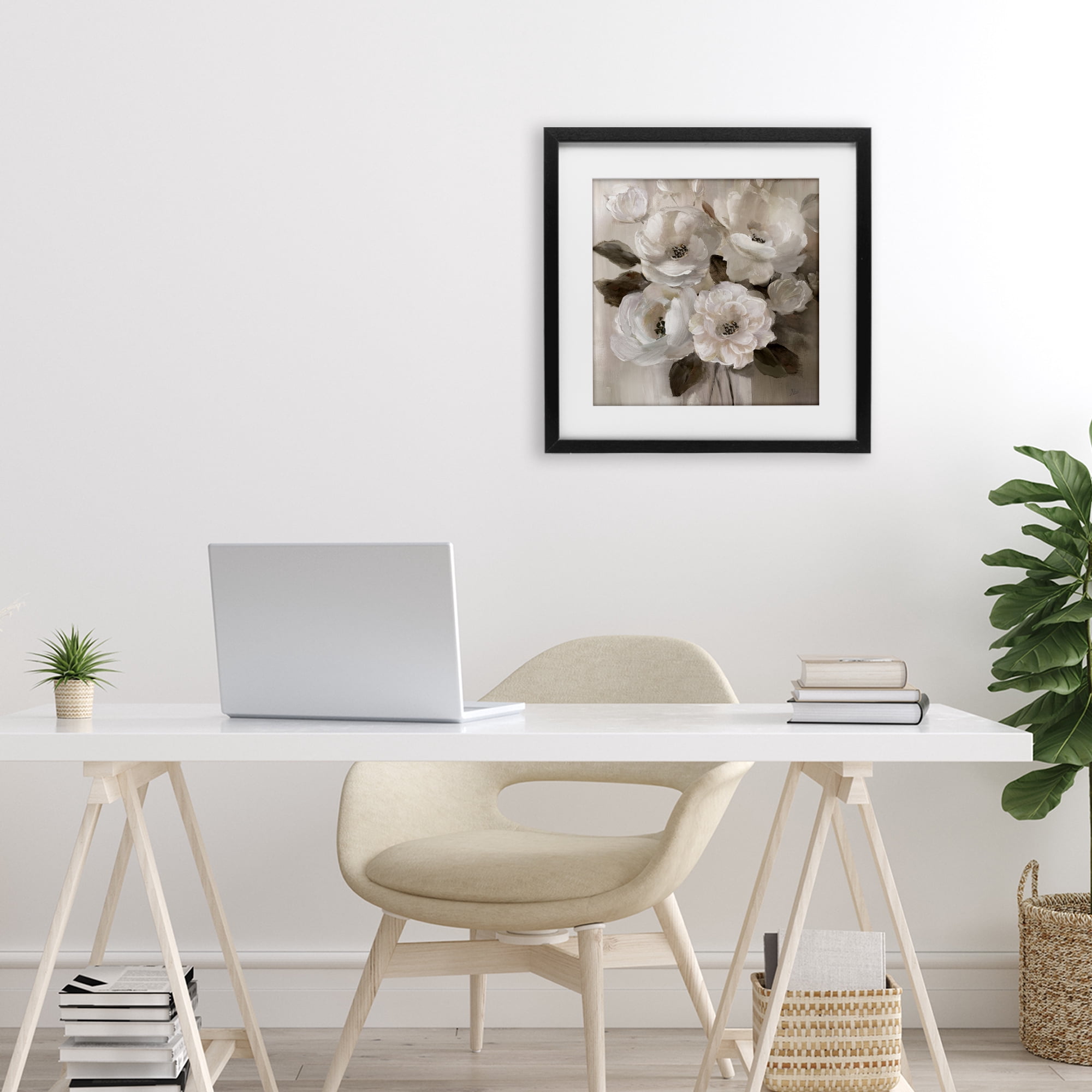Stupell Industries Ivory Flower Bushel Black Framed Print Under Glass, design by Nan
