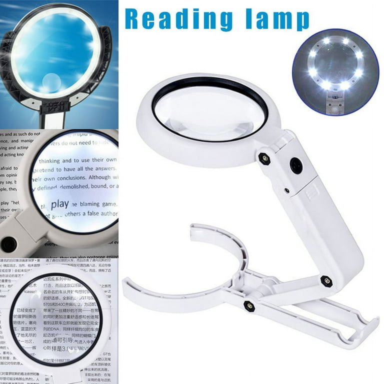 Foldable 5/11X Magnifying Glass Stand Table Magnifier With 8 LED