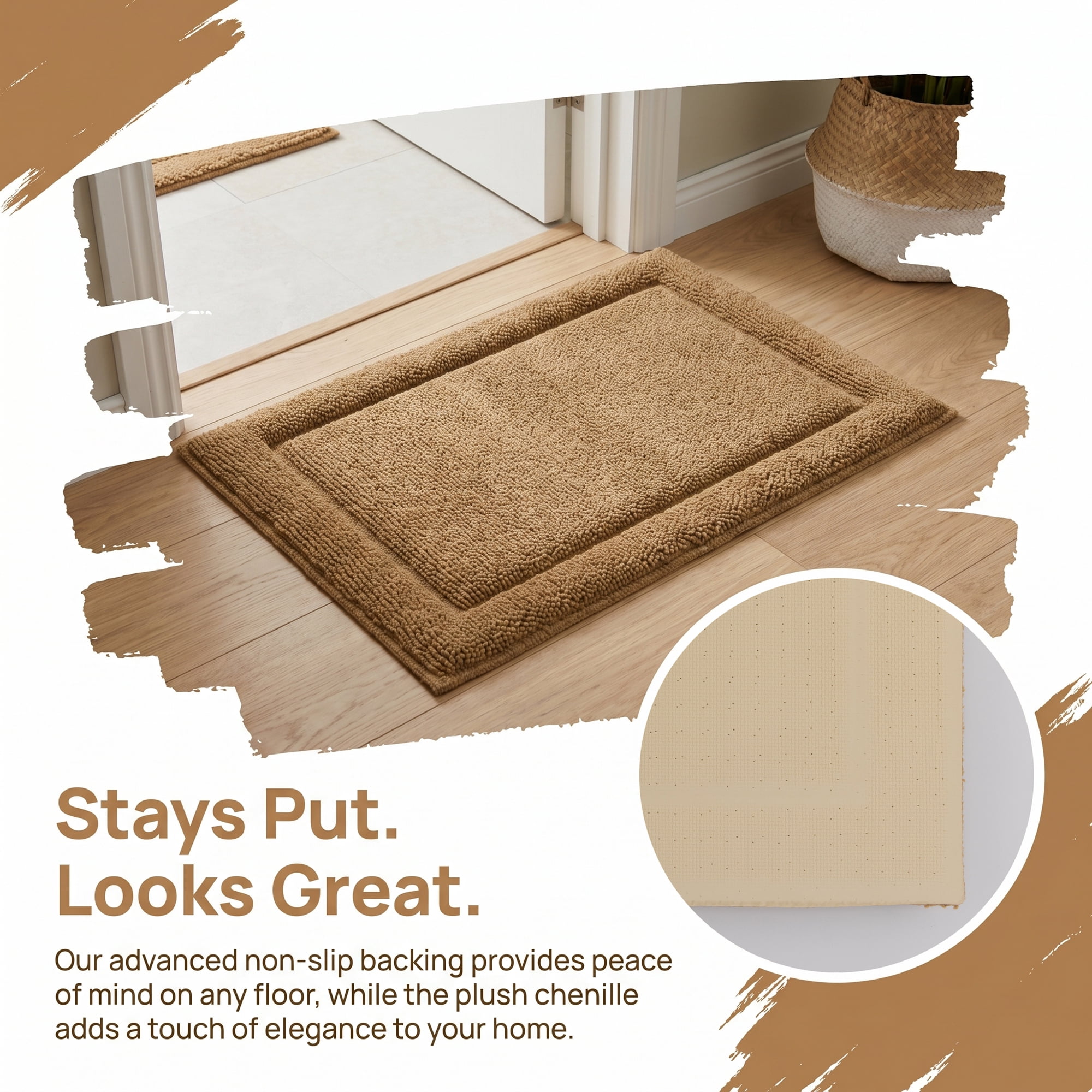 Unique Bargains Ultra Soft Shaggy Bath Mat Super Absorbent Non Slip Mat Khaki 24" x 17"