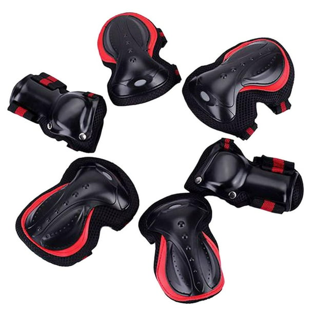 Rodilleras, muñequeras y coderas para monopatín. Protectores de seguridad resistentes al desgaste. Negro y rojo M