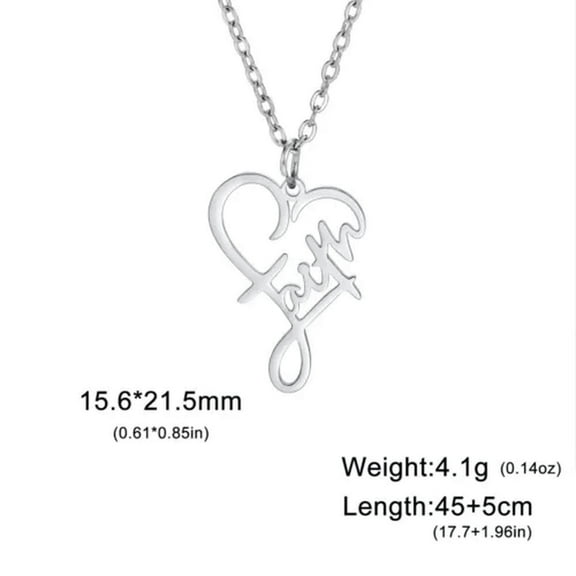 EOEMY Faith Necklace For Women Stainless Steel Love Heart Necklace Choker Jewelry