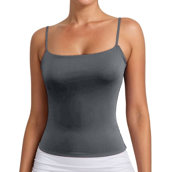 Public Spaghetti Strap Camisole Tops for Womens Plus Size Solid Cami Tank Tops Summer Crew Neck Sleeveless Tops Undershirts Dark Gray XXL