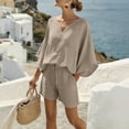 thumbnail image 2 of OVAFBAU Women 2 Piece Loungewear Set Beach Vacation Sweatsuit Tracksuit Set Women's Summer V Neck Short Sleeve Top Pocket Casual Shorts Set Summer Outfits, 2 of 8