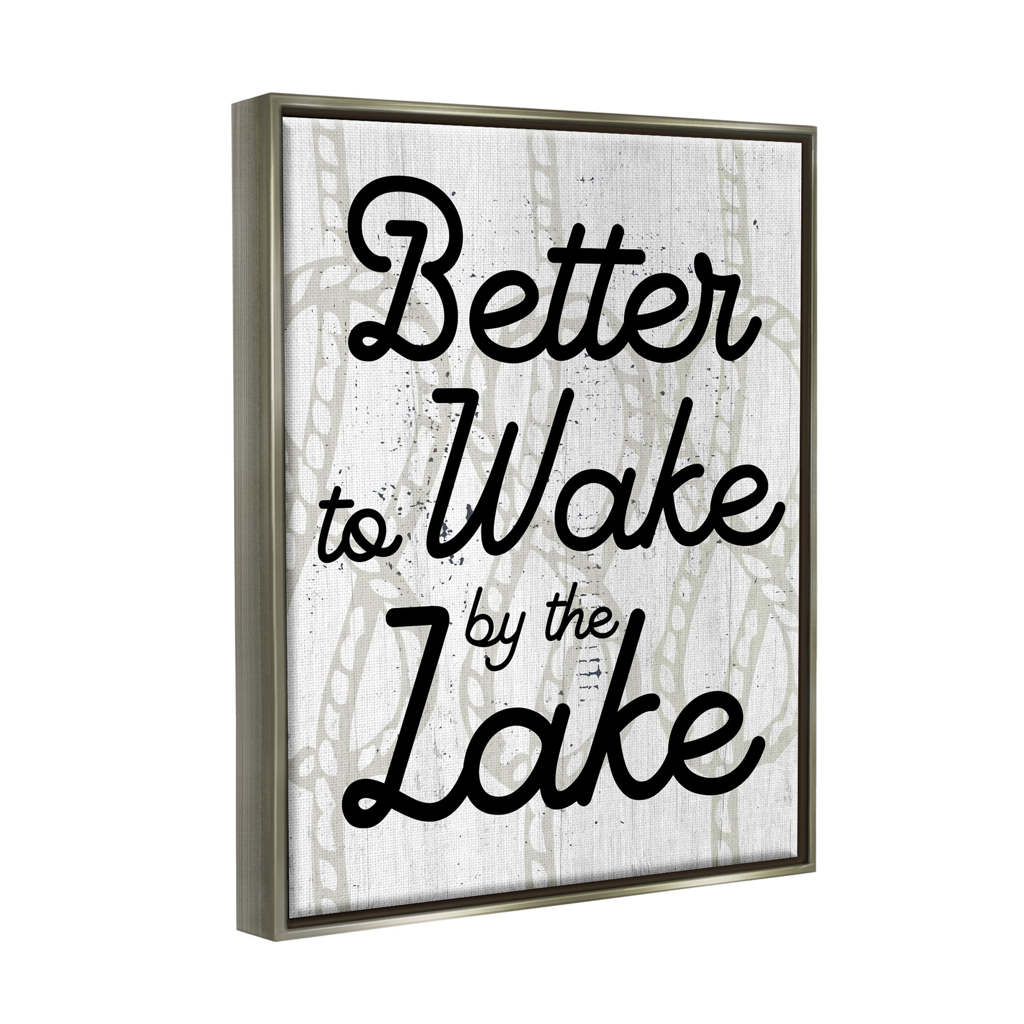 Stupell Industries Lake Phrase on Rope Pattern Inspirational Painting Gray Floater Framed Art Print Wall Art, 17 x 21