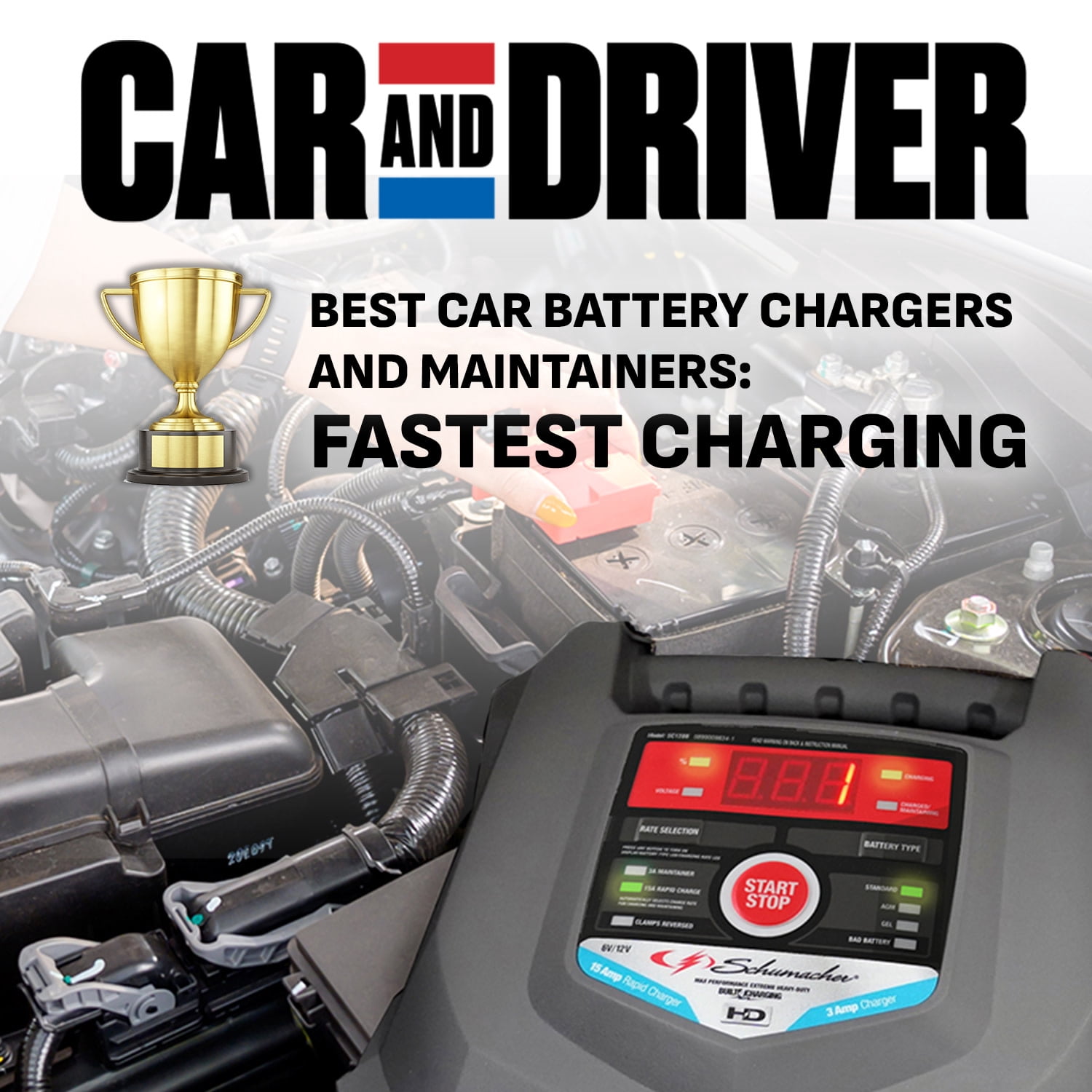 Schumacher Electric Car Battery Charger 12V/6V - 15A Rapid Battery Tender & Trickle Charger, Maintainer for Automobile & Marine Batteries (AGM/Gel/Deep Cycle) - SC1280