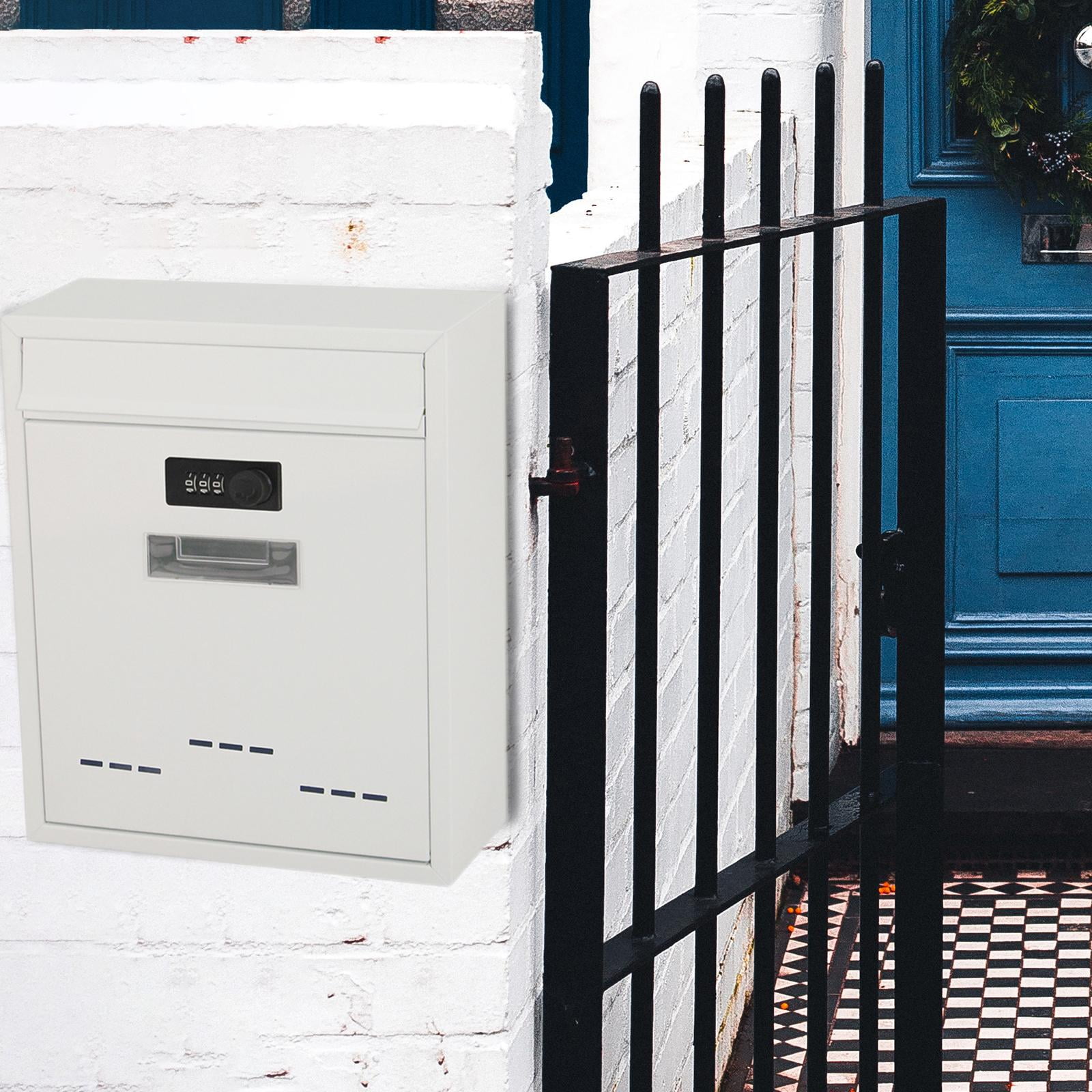 Metal Wall Mount Mailbox with Lock Letter Box Large Capacity Iron Retro Style Post Letter for External, Gate, Home, Office, Townhouse , White White1