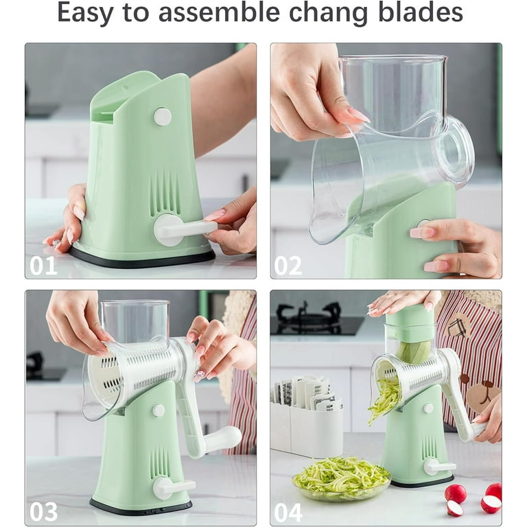 FAVIA Rotary Cheese Grater with Handle - Manual Vegetable Shredder with 3  Stainless Steel Drum Blades, Round Mandoline Slicer Nuts Grinder, BPA Free