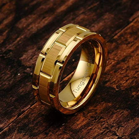 100S Jewelry - Tungsten Ring For Men Women Wedding Band Gold Brick ...