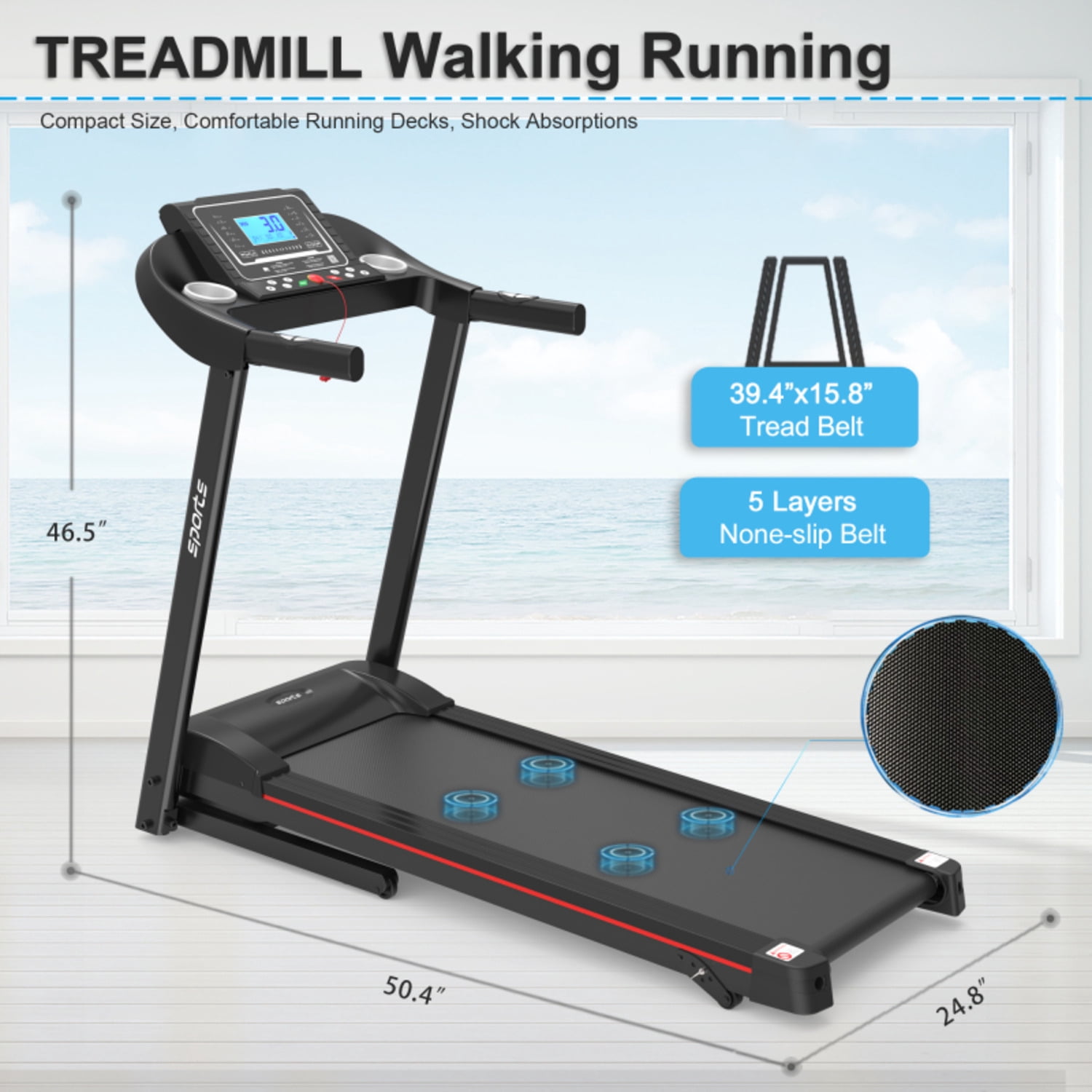 Fitshow App Foldable With Incline Folding For Home Workout Electric Walking Running Treadmill Hine 5" LCD Screen 250 LB Capacity Bluetooth Music