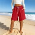 thumbnail image 7 of Endives Womens Linen Short Elastic Waist Solid Color Knee Length Casual Loose Rolled Up Shorts Beach Shorts, 7 of 7