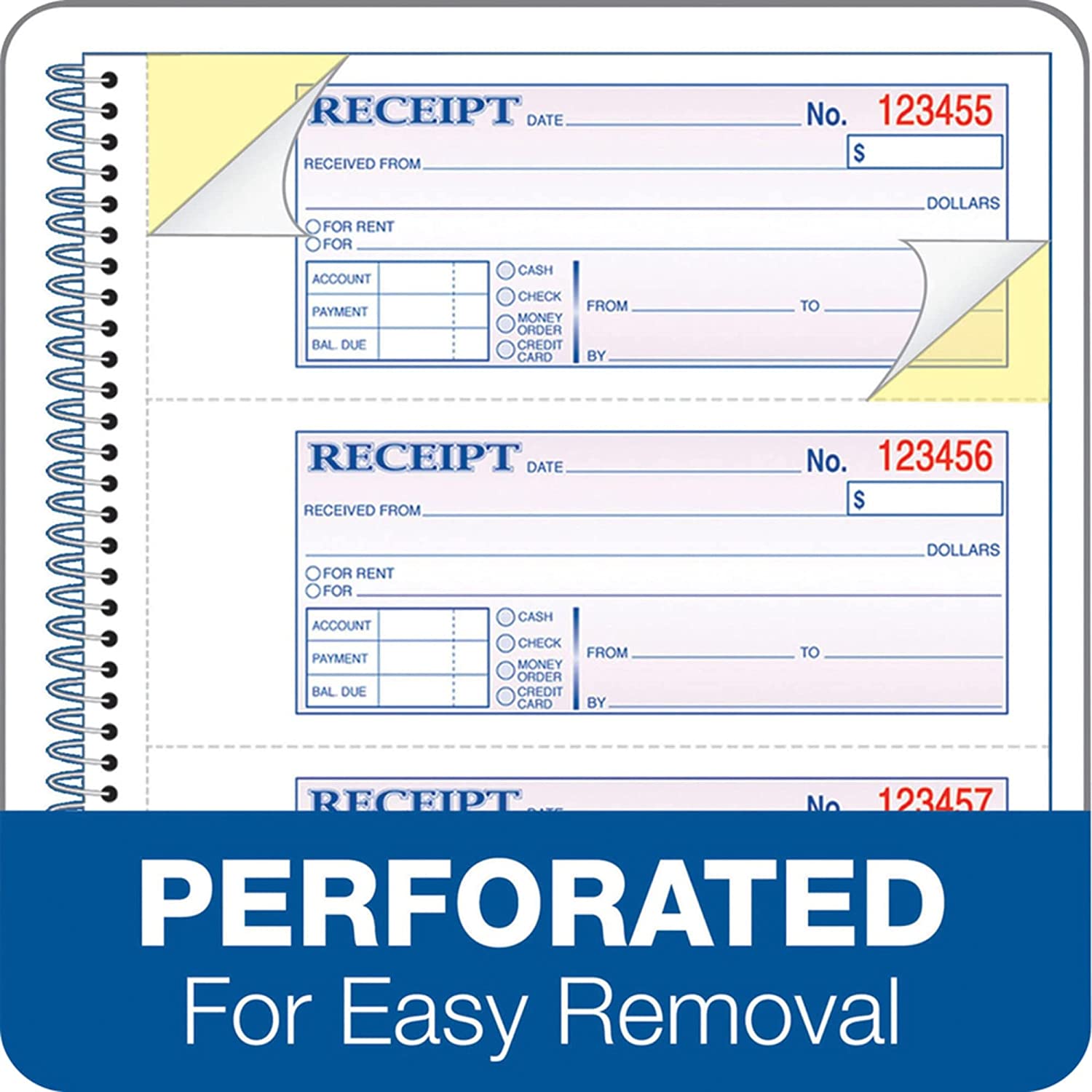 Carbonless 2-Part Spiral Money/Rent Receipt Book, 7 5/8in. x 11in., Book of 200 Sets, SC1182