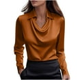 thumbnail image 2 of Qulqfy Holiday Blouses for Women Dressy Gold Plus Size Silk Satin Cowl Neck Blouse Tunic Long Sleeve Shirt Womens Tops Trendy L, 2 of 6
