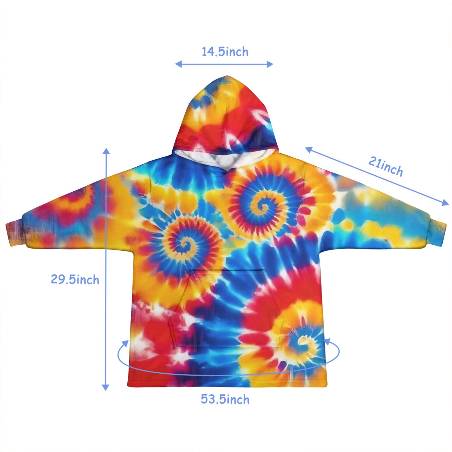 Colorful Tie Dye Multi Spiral Pattern Blanket Hoodies for Kids 6-13YR Oversize Wearable Blanket Hoodies for Boys Girls Teens
