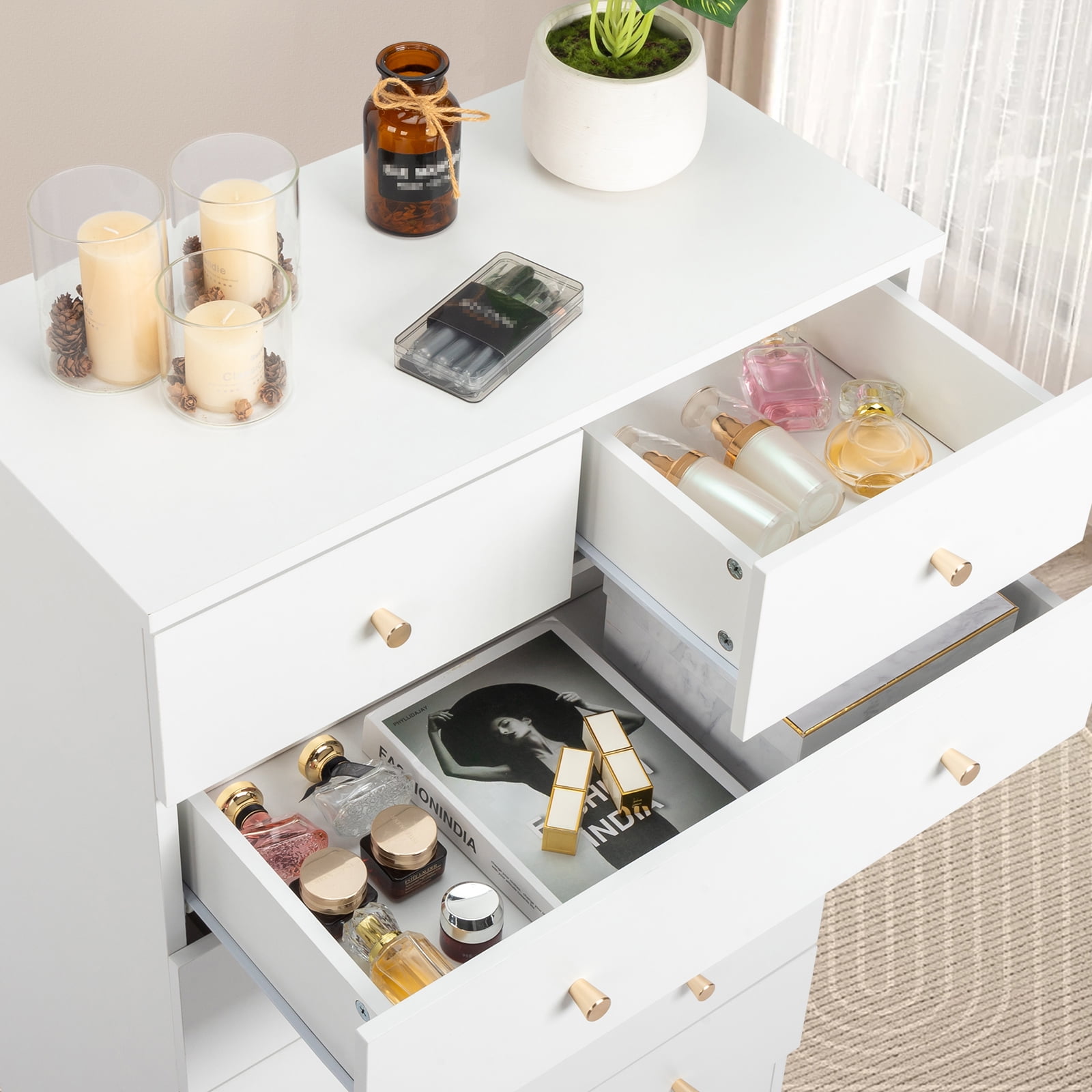 GVN Bedroom Dresser with 5 Drawers, Chest of Drawers, Modern Simple 5-Drawer Dresser for Bedroom, Living Room, White