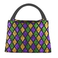 thumbnail image 2 of Lsque Mardi Gras Shiny Green Purple Pattern Portable Insulation Lunch Bag, Insulated Food Delivery Bag, Meal Grocery Tote Insulation Bag Large Capacity Reusable Warming Bag, 2 of 9