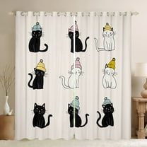 jejeloiu Pet Animal Cat Black Out Curtains,Kawaii Kitten Curtains Pack of 2 (42x63 Each),Black Beige Bedroom Curtains For Boys Girls,Lightweight Room Decor