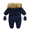 thumbnail image 2 of FAMTKT Infant Baby Boys Girls Winter Snowsuit Romper Hoodied Footie Outwear Toddler Jumpsuit Down Coat Jacket + Gloves, Baby Snowsuit( 18-24 Months, Navy ), 2 of 3