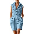 thumbnail image 2 of Yteetum Women's Summer Button Down Jumpsuits Rompers Oversized Turndown Collared Short Jumpsuit Women Casual Solid Stand Collared Loose Lightweight Comfy Overalls, 2 of 9