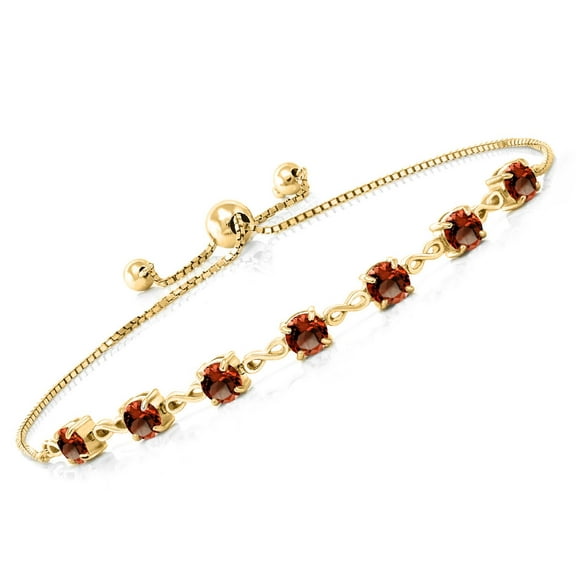 Gem Stone King 18K Yellow Gold Plated Silver Red Garnet Tennis Bracelet for Women (3.50 Cttw, Round 4.5MM, Gemstone Birthstone, Fully Adjustable up to 9 inch))