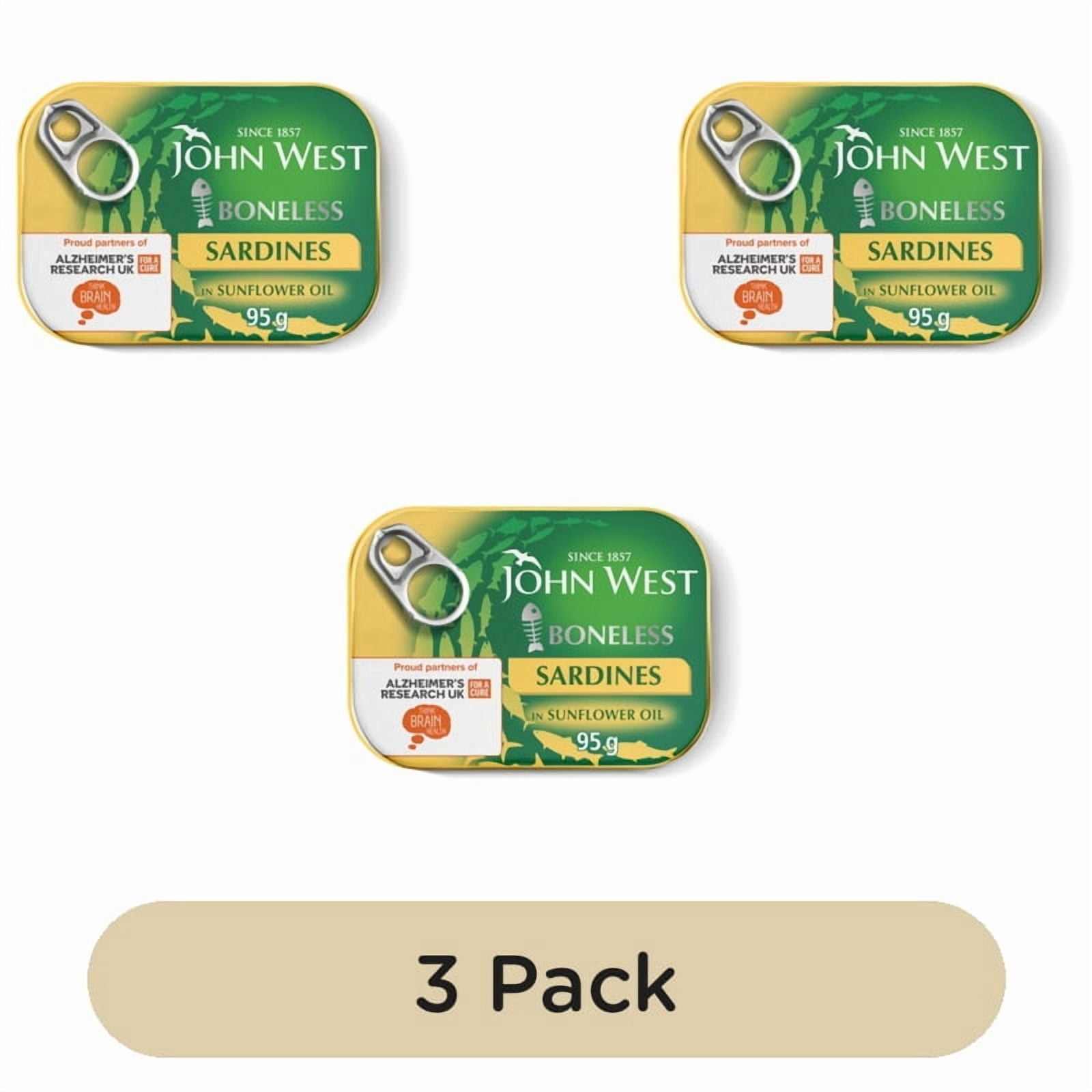 John West Boneless Sardines In Sunflower Oil 95g, British Import (Pack of 3)