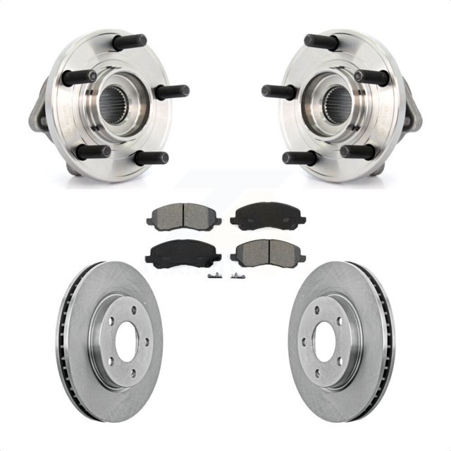 Transit Auto Front Hub Bearing Assembly Disc Brake Rotors and Semi-Metallic Pads Kit for Car 2009 Dodge Caliber R T SXT SE with 276mm Diameter Rotor KBB-105692
