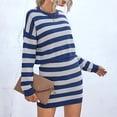 thumbnail image 5 of EASYBRA Women Striped Skirt Set Long Sleeve Top Slim Fit Mini Skirt Casual Two Piece Outfit, 5 of 7