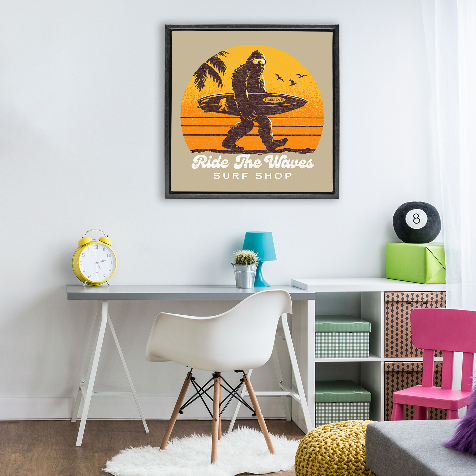 Ride The Waves Surf Shop Black Framed Floater Canvas Wall Art, design by Jedco Brands Inc.