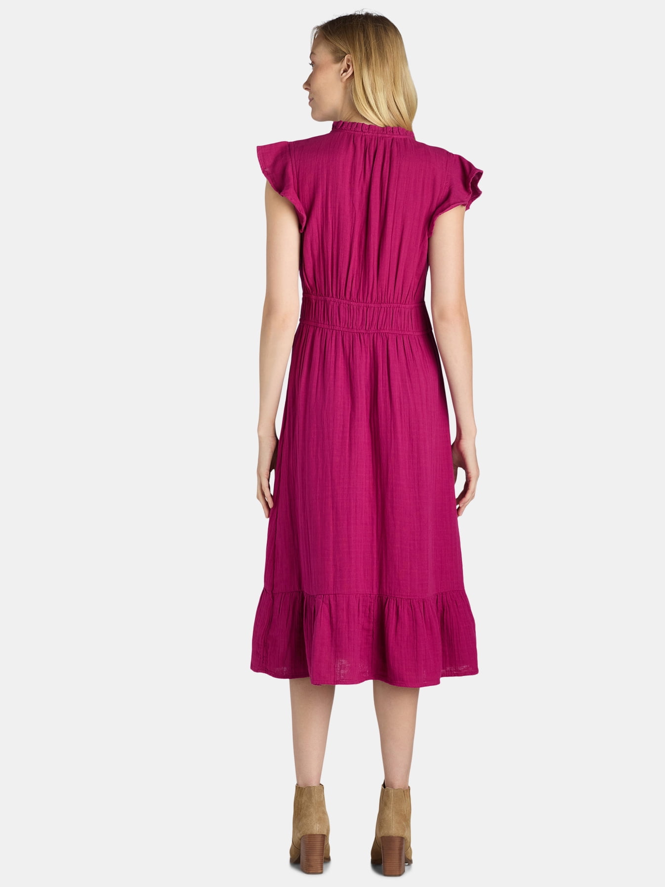 Time and Tru Women's and Women's Plus Double Cloth Midi Dress, Sizes XS-4X