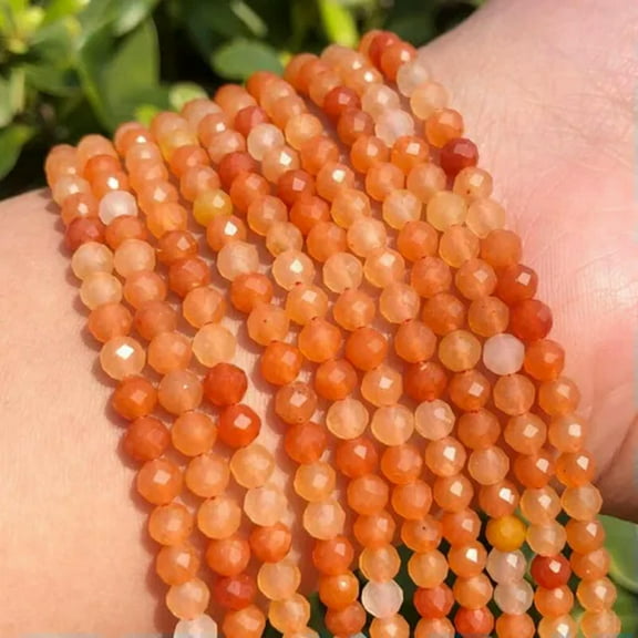 HOOUN 2 3 4mm Natural Small Faceted Gemstone Round Beads For DIY Jewelry Making 15''-Red Aventurine-2mm 175pcs