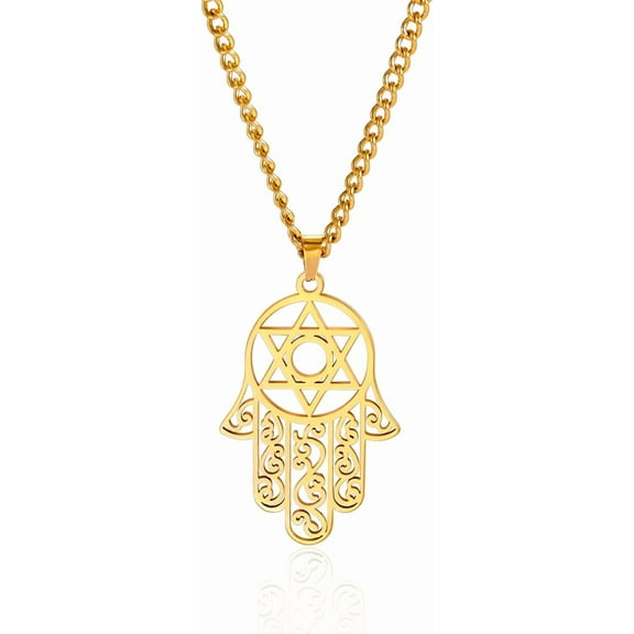 Hamsa Hand of Fatima Hexagram Necklace Star of David Evil Eye Pendant Jewish Female Protection Amulet Symbol Jewelry Women Men
