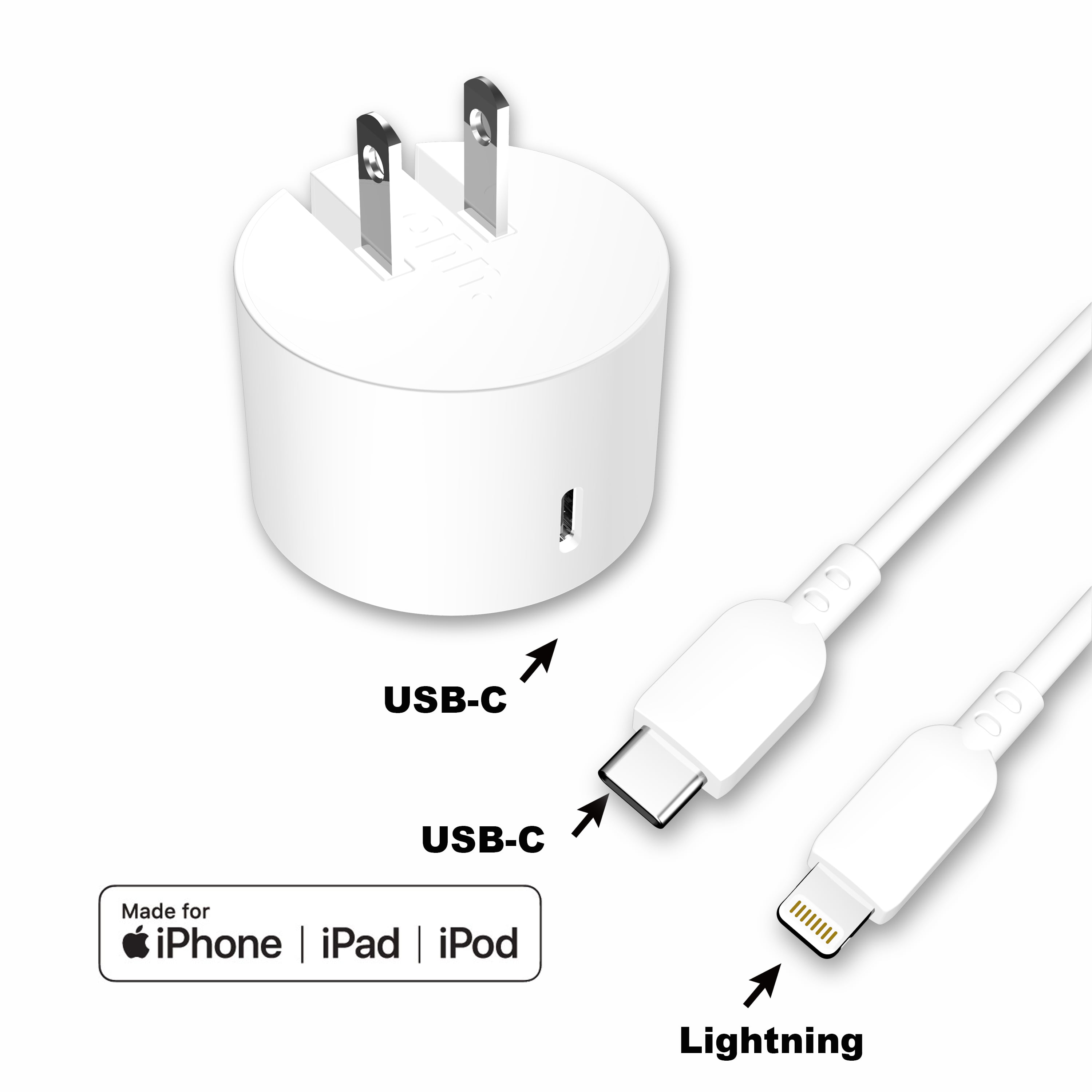 Quick Fast Charge 18W Wall Charger Certified for Huawei EVA-L19 with Dual PD/USB-C Cable! White 