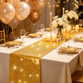 thumbnail image 3 of BSJJY Table Runner Polyester Mirror Sequin Checkered Shiny Glitter Party Decor for Wedding Birthday Banquet Home Table Setting Gold, 3 of 5
