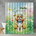 thumbnail image 2 of Cavalier King Charles Spaniel Hello Spring Time Flower Floral Nature Shower Curtain Dog Lover Gifts Waterproof Bathroom Bathtub Curtain - 02031, 2 of 5