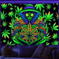 Blacklight Weed Tapestry for Bedroom, UV Reactive Black Light Cool Alien Posters for Adults, Glow in the Dark Trippy Tapestry for Men Men Room Bedroom Gaming Decor 60X40IN