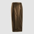 thumbnail image 5 of Maoxin Women Skirt Women's Casual Sexy High Waisted Drawstring Pleated Slit Zippered Leather Skirt Half Skirt ,Coffee,L, 5 of 7