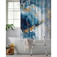thumbnail image 2 of Split Shower Curtain for Transfer Bench, Blue Oil Painting Fabric Shower Curtains for Bathroom, Modern Marble Art Abstract Tub Sliding Transfer Bench Waterproof Bath Curtains 72"x78", 2 of 9