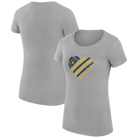 Women's G-III 4Her by Carl Banks  Heather Gray Milwaukee Brewers Super-Slim Fit Lightweight Heart Graphic T-Shirt
